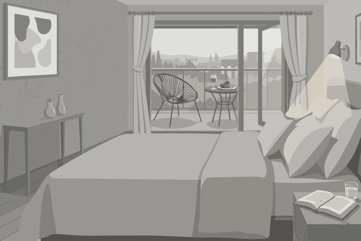 Double Room with Two Double Beds, Pool View and Balconette